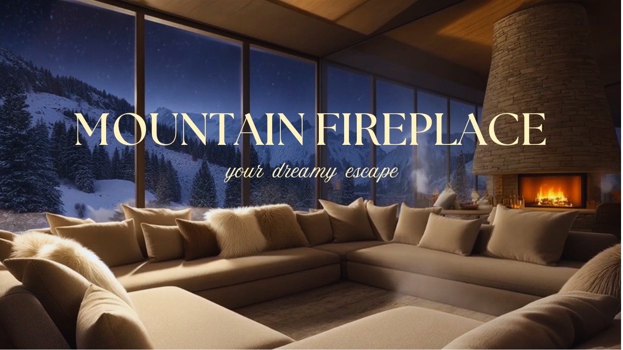 Fireplace Sounds in Mountain Cabin | Relaxing Winter Night Ambience