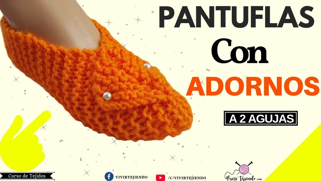 Pantuflas y Babuchas A dos Agujas con Adornos | Tejidos a Palillos