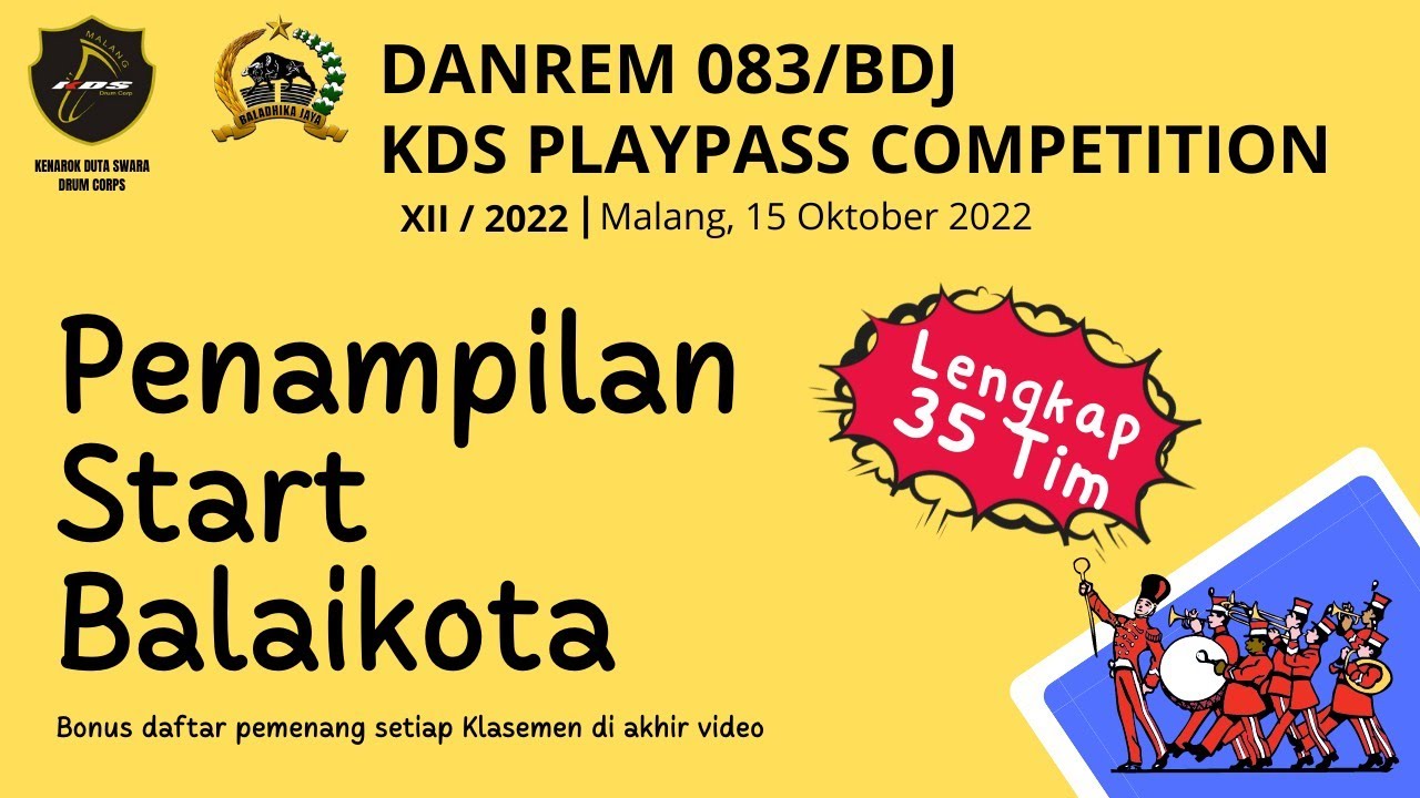 Lomba Drumband DANREM 083/BDJ KDS Playpass Competition XII/2022 | Penampilan Start Balai Kota Malang