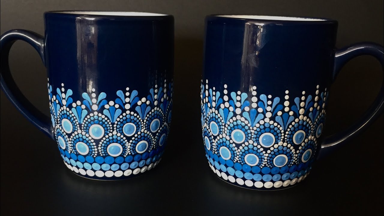 Dot painting on a coffee mug | Blue mug painting