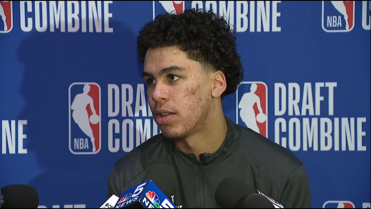 Illinois basketball star Will Riley talks at the NBA Combine