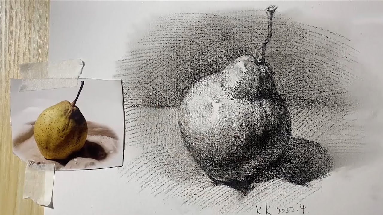 How to draw a simple pear in pencil