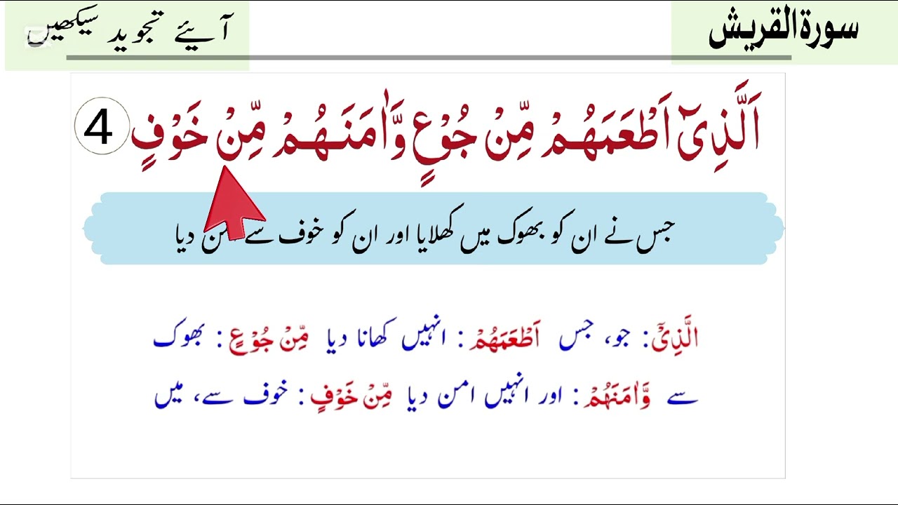 Sura quresh | sura quresh with tajweed and urdu translation
