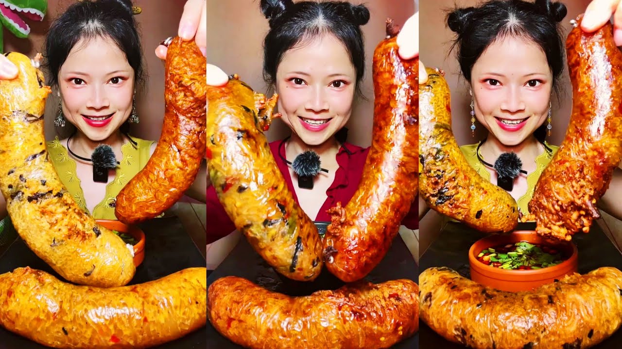 ASMR Mukbang | Chinese Spicy Rice Noodle Rolls with Vegetable Sausage 🌶🍲 | Eating Show