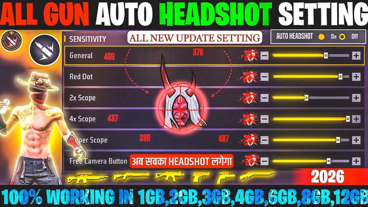 Free Fire Max Auto Headshot Trick 2026 Sensitivity Setting | 2gb, 4gb, 6gb Ram Headshot Sensitivity