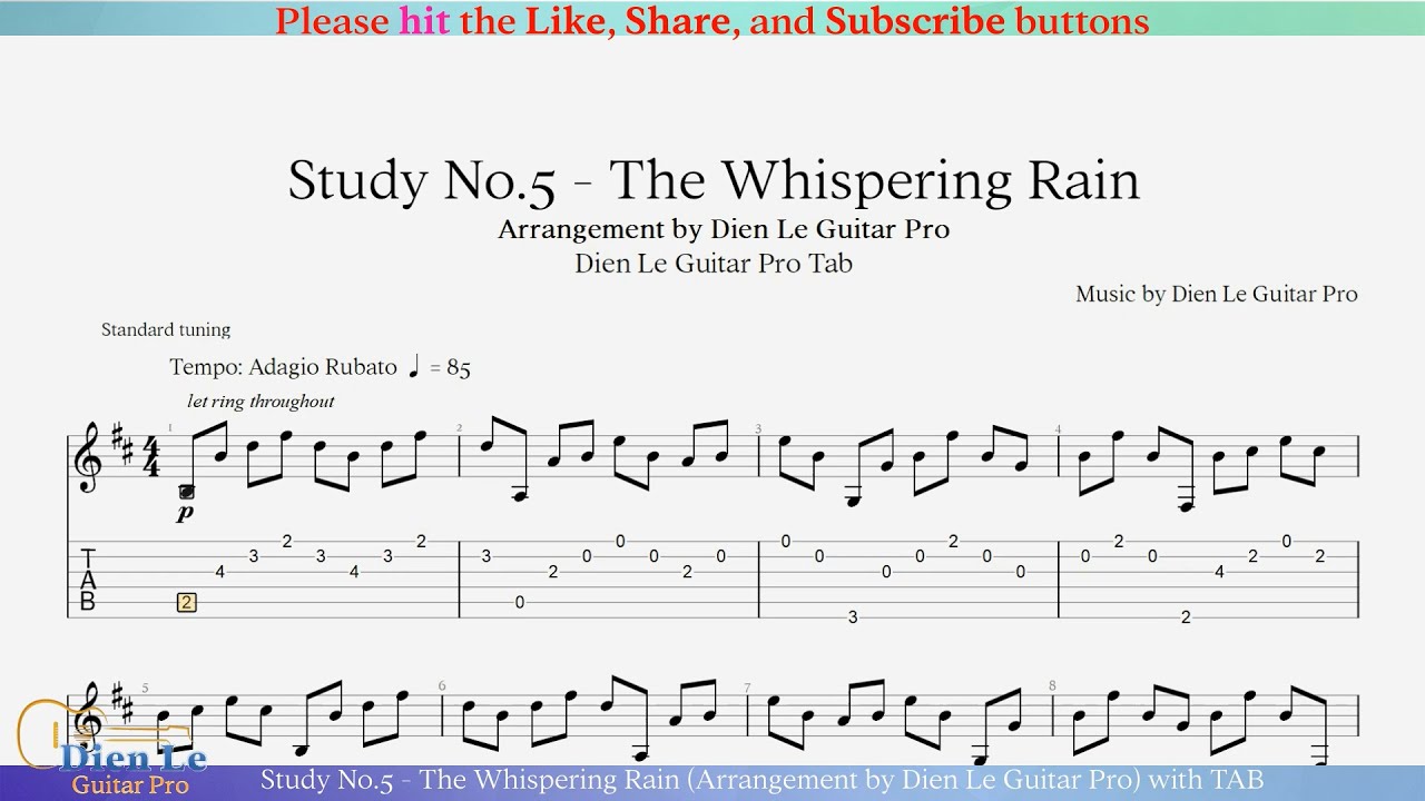 Study No.5 - The Whispering Rain (Arrangement by Dien Le Guitar Pro) with TAB