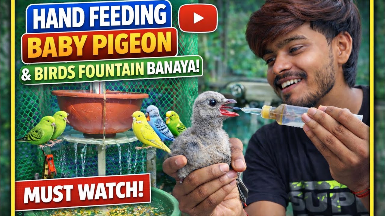 Baby pigeon ko hand feeding krayi aur budgies ke liye fountain ⛲️ banaya.😍