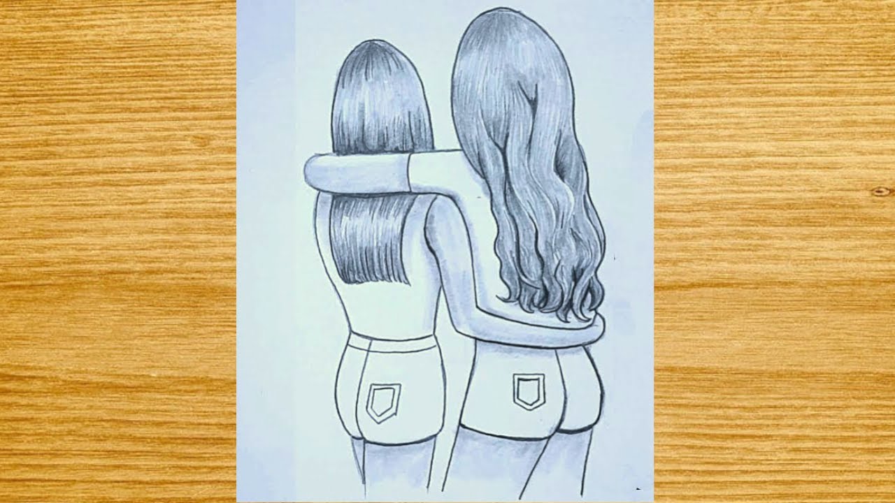 Best friends ❤ Pencil Sketch Tutorial | How To Draw Two Friends Hugging Each other