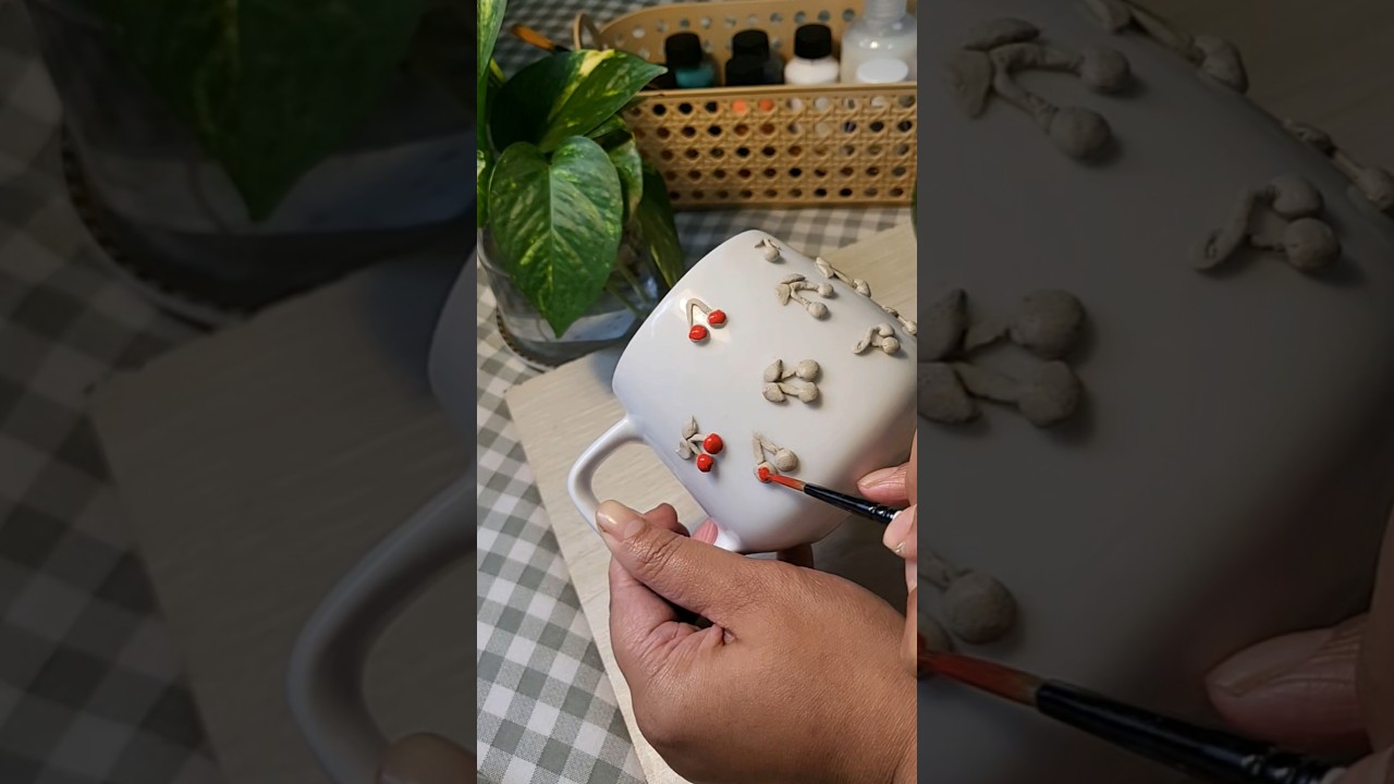 Cherry 3D clay mug || Clay mug ideas 🍒 