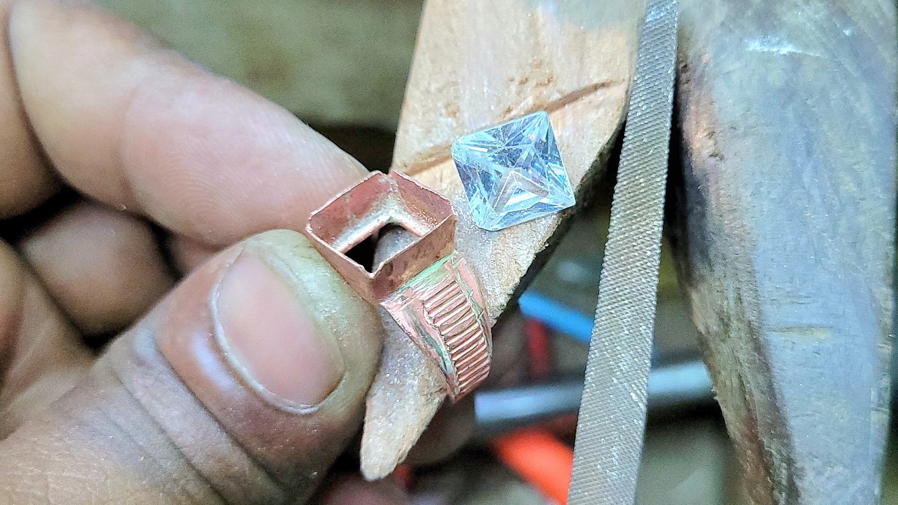 How to make a diamond copper ring ! White diamond copper ring making