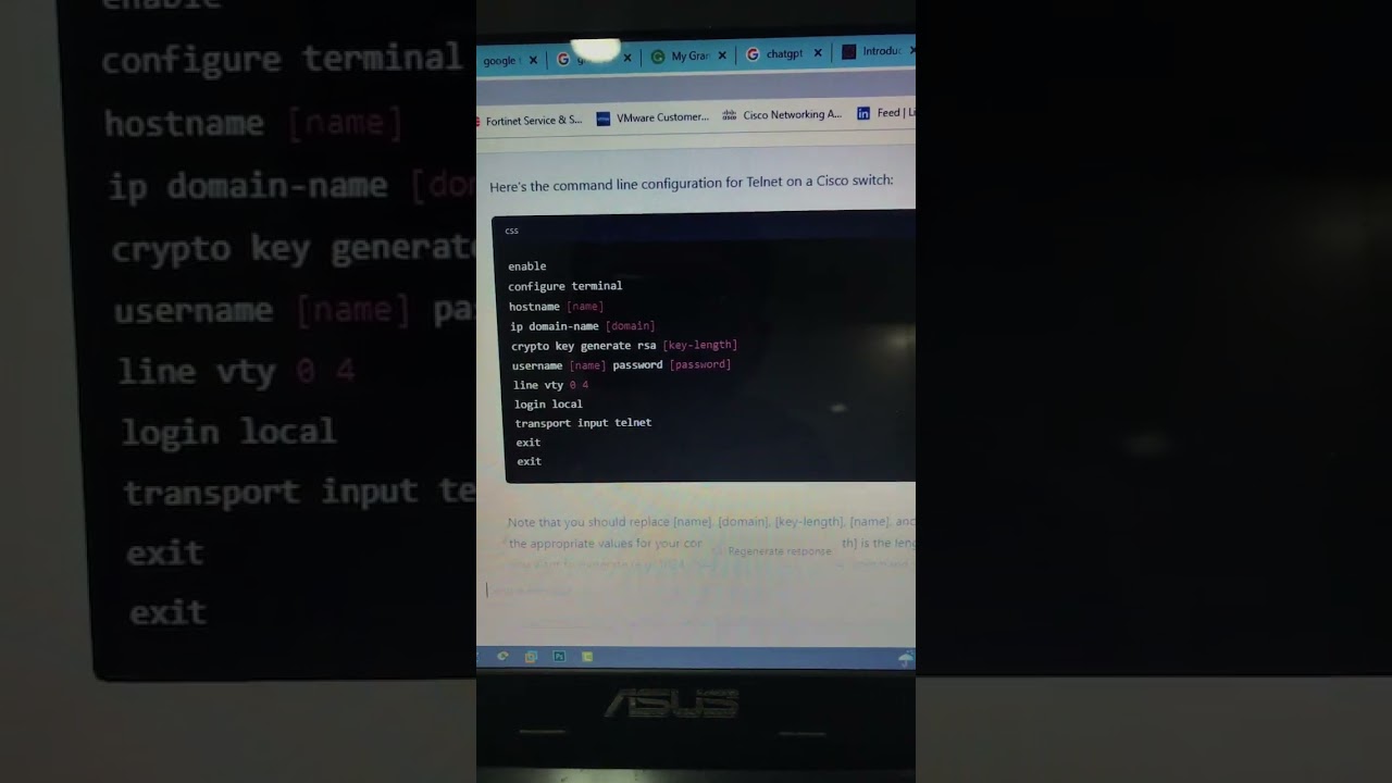 Command line configuration for telnet on Cisco swich