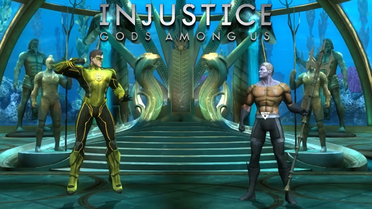 Жёлтый Фонарь Хэл Джордан против Чёрного Фонаря Аквамена в игре Injustice Gods Among Us (4K)