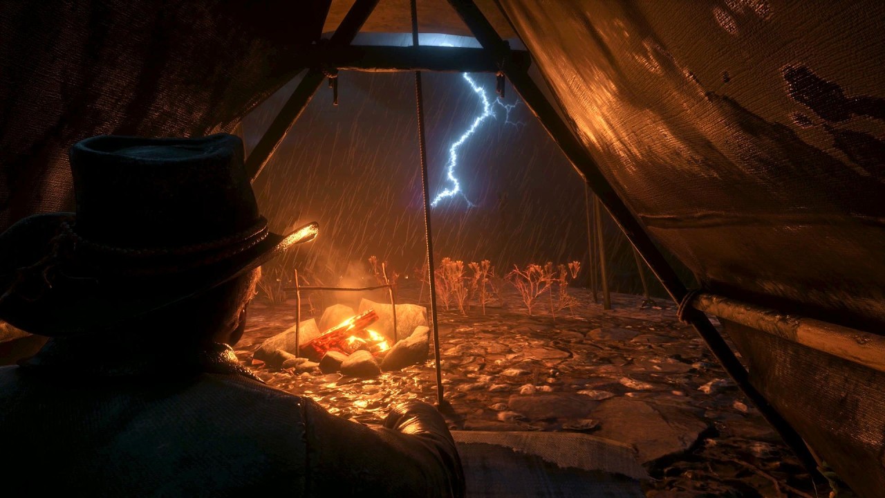 Arthur Camps Alone In The Mountains During A Thunderstorm | RDR2 ASMR