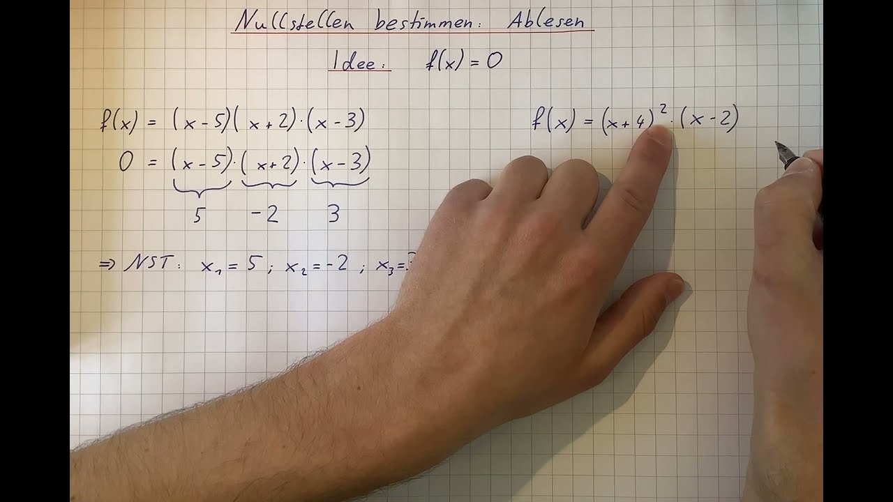 Nullstellen bestimmen - Beispiele zum Ablesen der Nullstellen aus der Funktionsgleichung