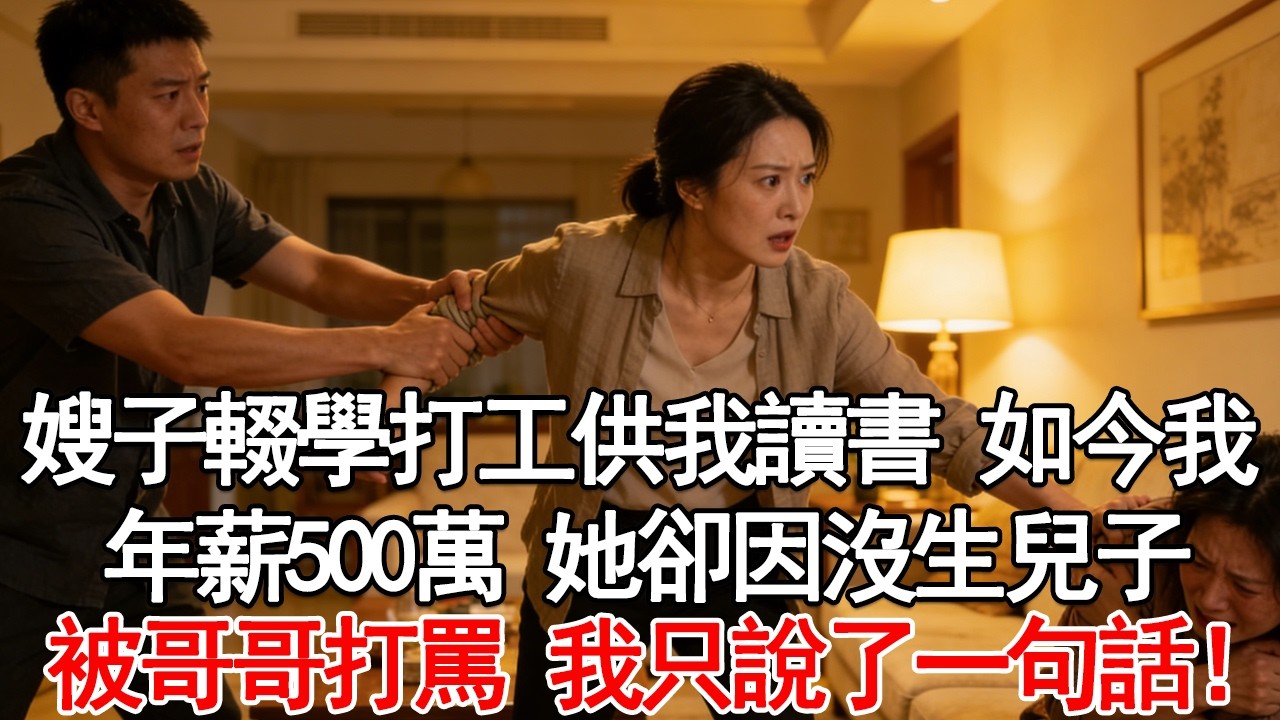嫂子輟學打工供我讀書 如今我年薪500萬 她卻因沒生兒子被哥哥打罵 我只說了一句話！#故事分享 #人生感悟 #情感#為人處世