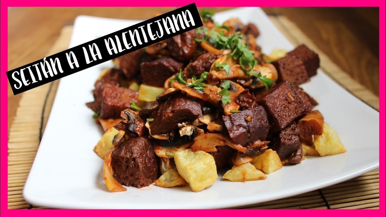 Seitán a la alentejana. Receta supersabrosa DE SEITÁN EN SALSA.