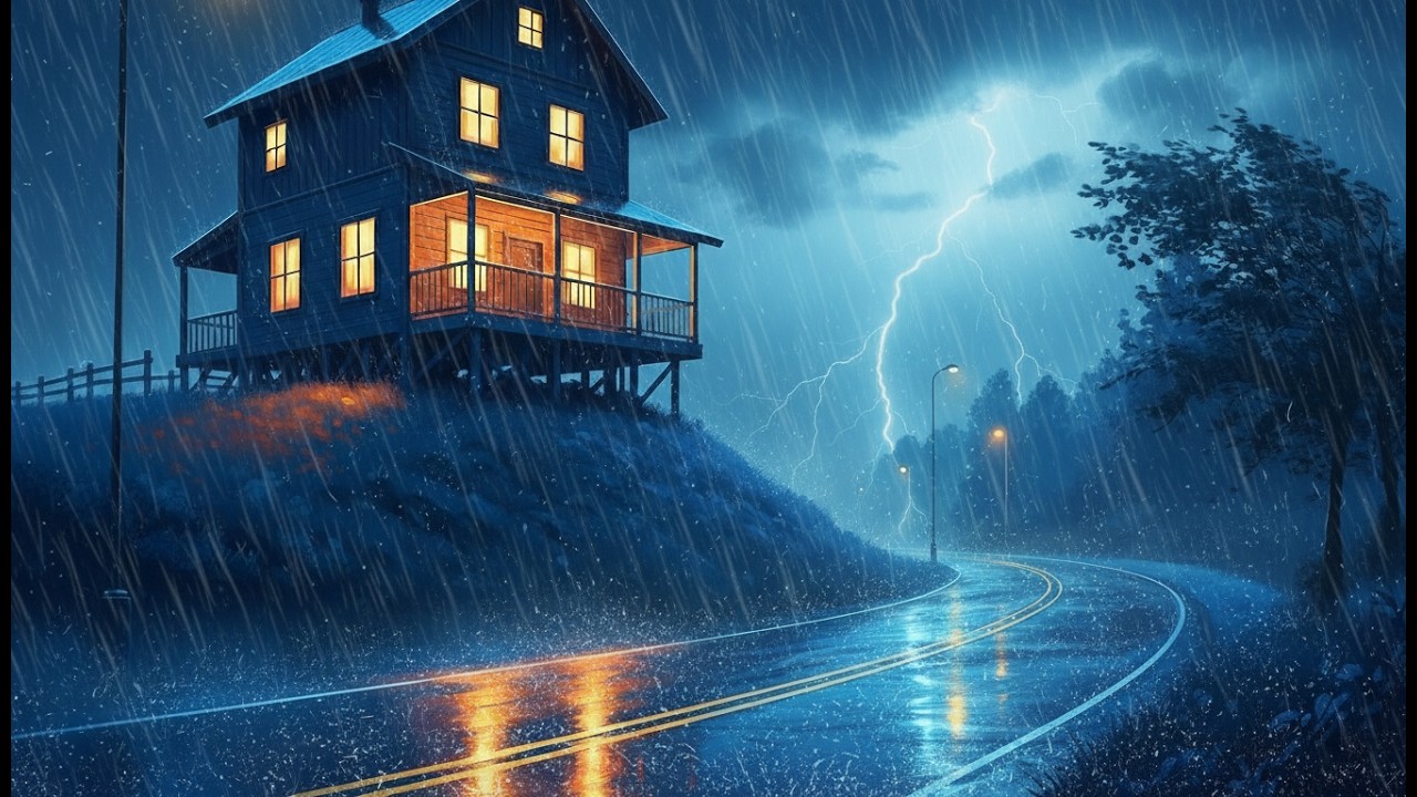 24/7 Blue Night Rain Sleep Stream 🌧️ Heavy Rain Sounds & Soft Thunder