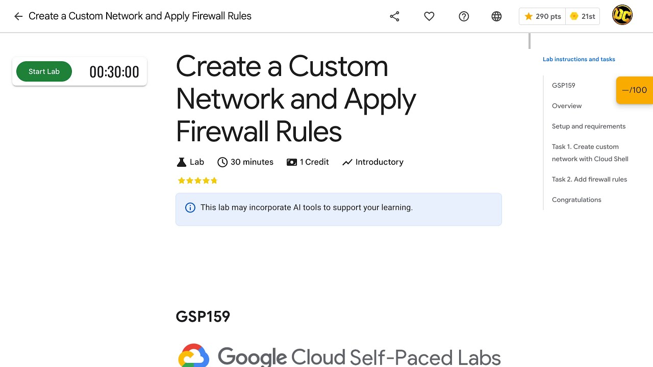 Create a Custom Network and Apply Firewall Rules GSP159