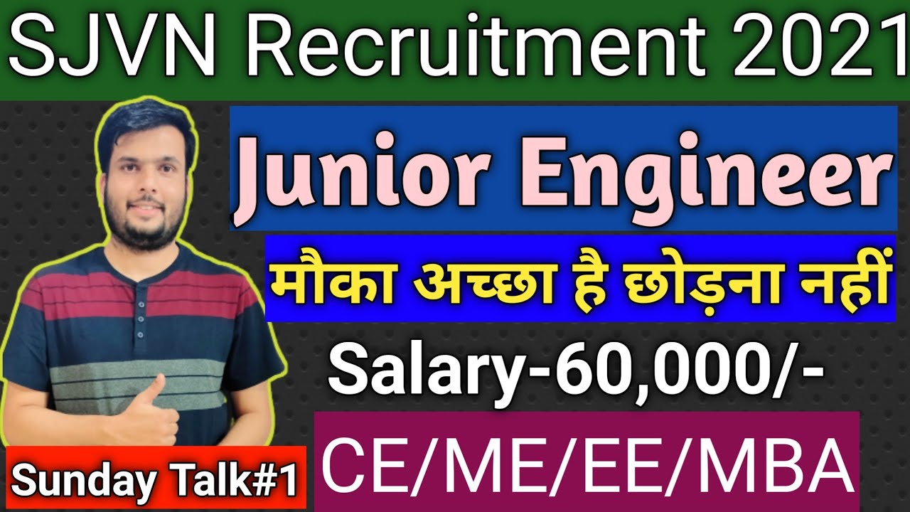 Sunday Talk🔥| SJVN Ltd Recruitment 2021 | Junior Engineer| SJVN Limited | Latest Government Job 2021