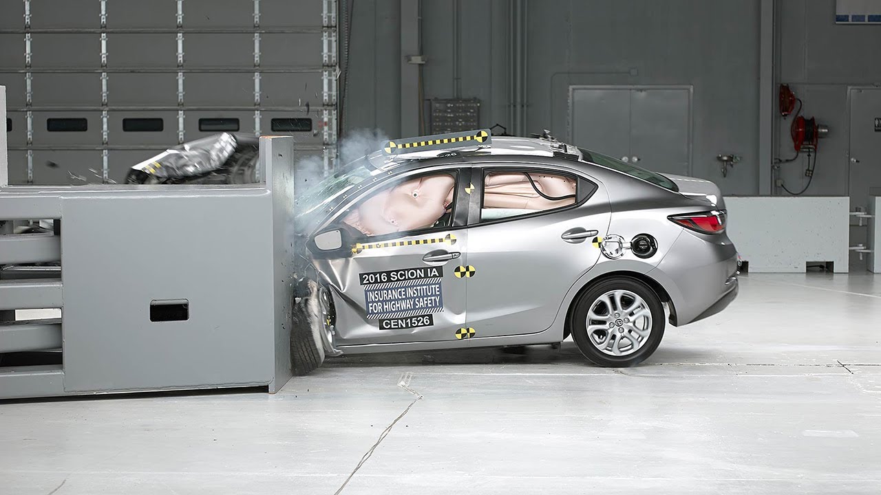 2016 Scion iA driver-side small overlap IIHS crash test