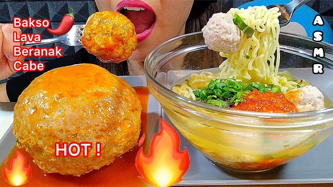 EATING GIANT SPICY MEATBALL / BAKSO LAVA BERANAK CABE + MIE BAKSO PEDAS ASMR Real Sounds