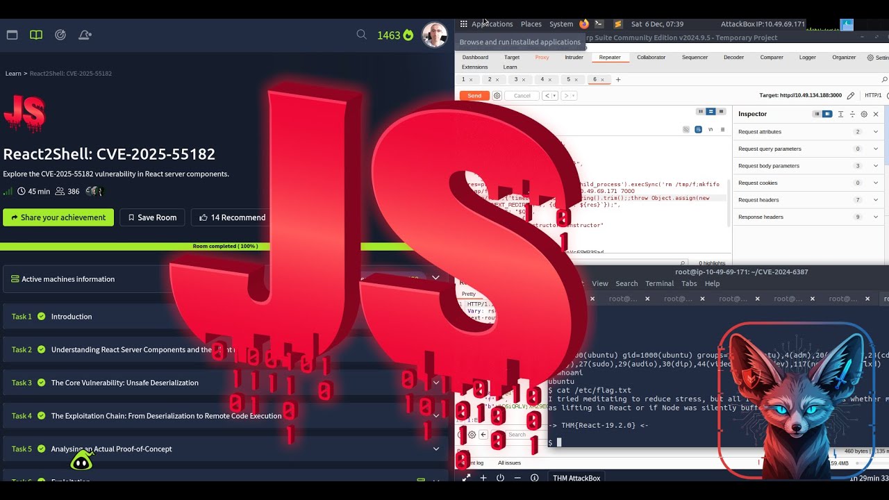 TryHackMe React2Shell: CVE-2025-55182 — Полное пошаговое руководство 2025