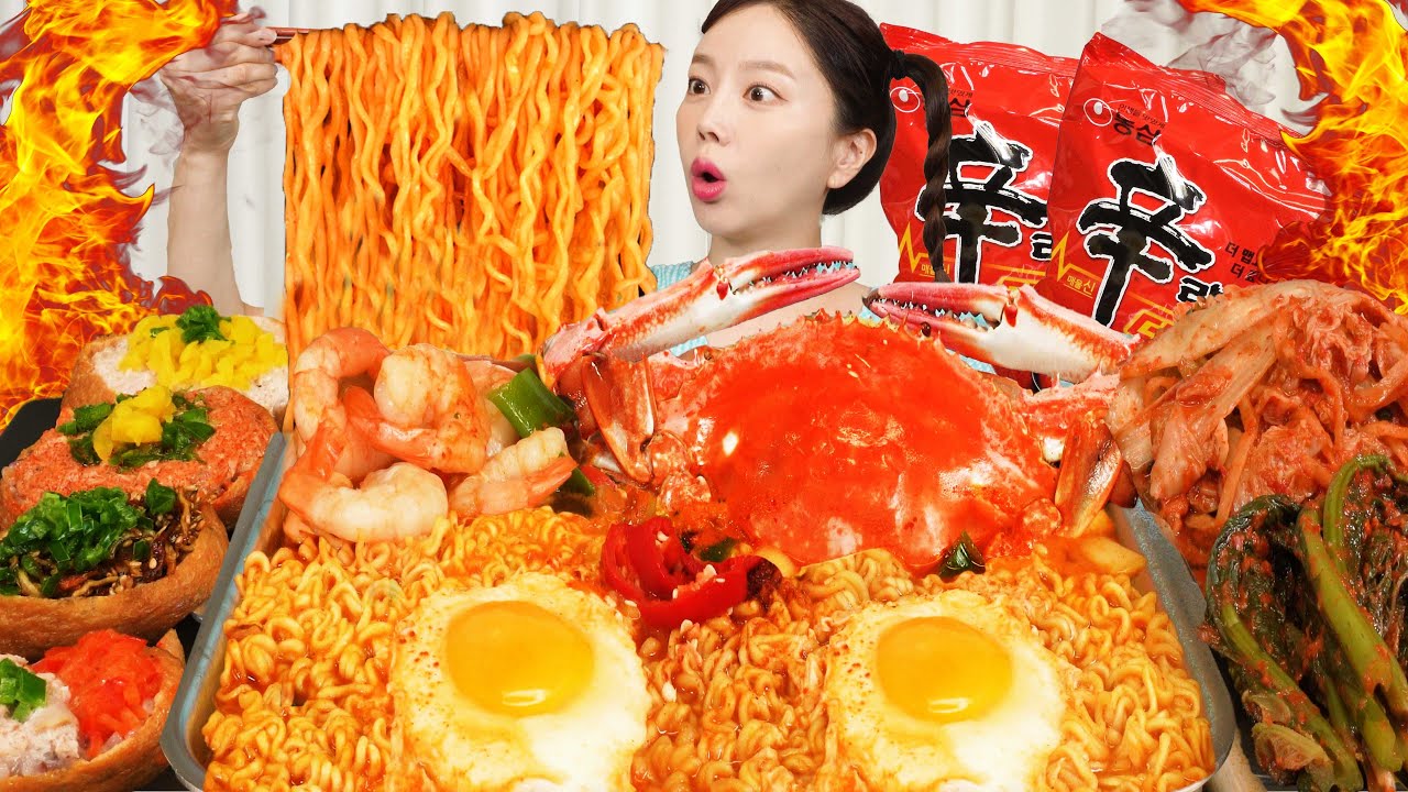 [Mukbang ASMR] SPICY Korean Ramen (shin ramyung the RED🔥) with Blue Crab & Shrimp Seafood Ssoyoung
