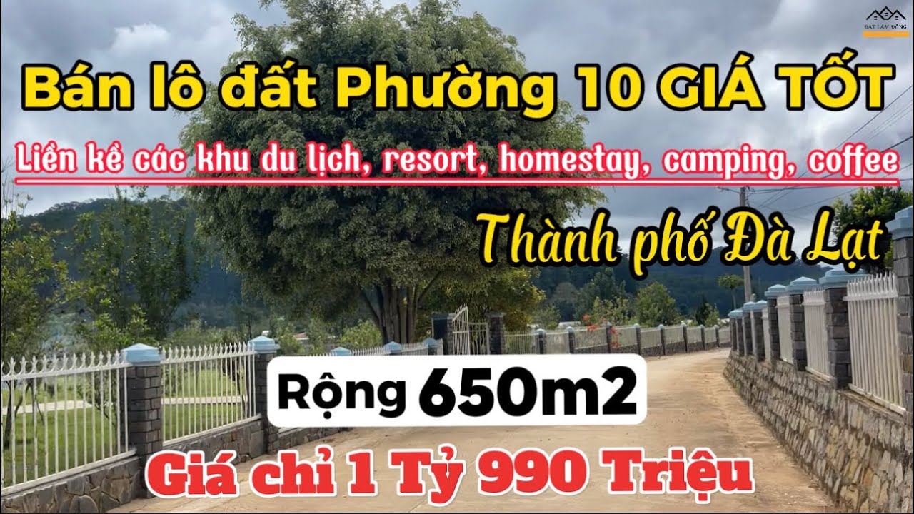 ✅ Bán rẻ lô đất đẹp 650m2 sổ riêng Phường 10, Tp Đà Lạt giá chỉ 1 Tỷ 990 Triệu (S157)