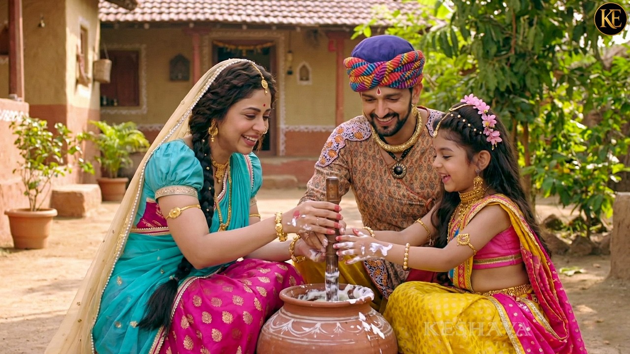 “मैया बाबा के साथ मिलकर मटकी में माखन निकालती दिखी नटखट राधा || YMKN || Shree Krishan leela