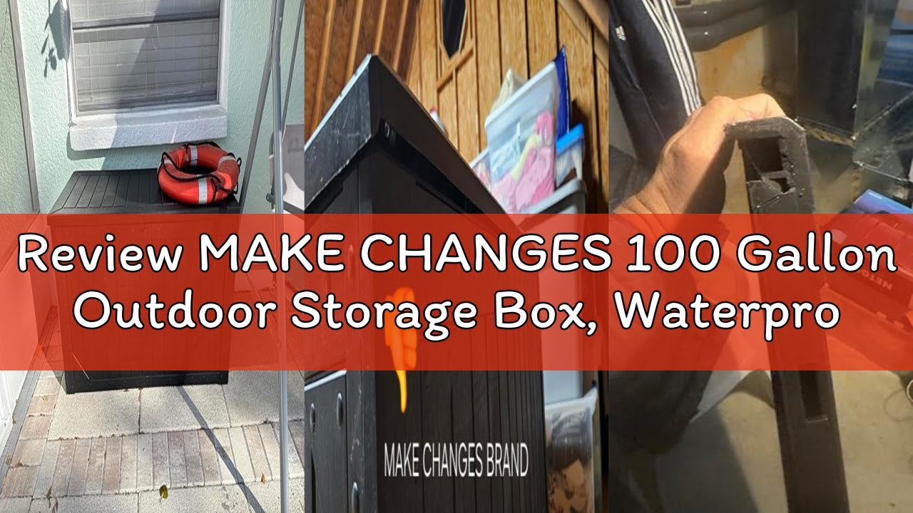 Review MAKE CHANGES 100 Gallon Outdoor Storage Box, Waterproof Resin Deck Box Organizer for Patio Cu