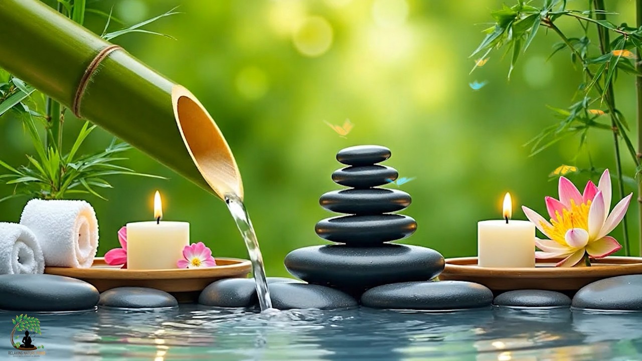Soothing Spa Piano Music 🌿 Relaxing Sleep Music & Nature Sounds, Bamboo Fountain Calm Deep Relaxatio
