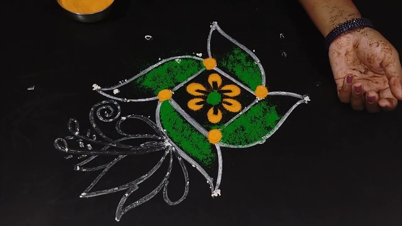 Friday lotus flower rangoli🪷🪷Muggulu with dots,Simple&easy friday muggulu,Daily kolam&rangoli.
