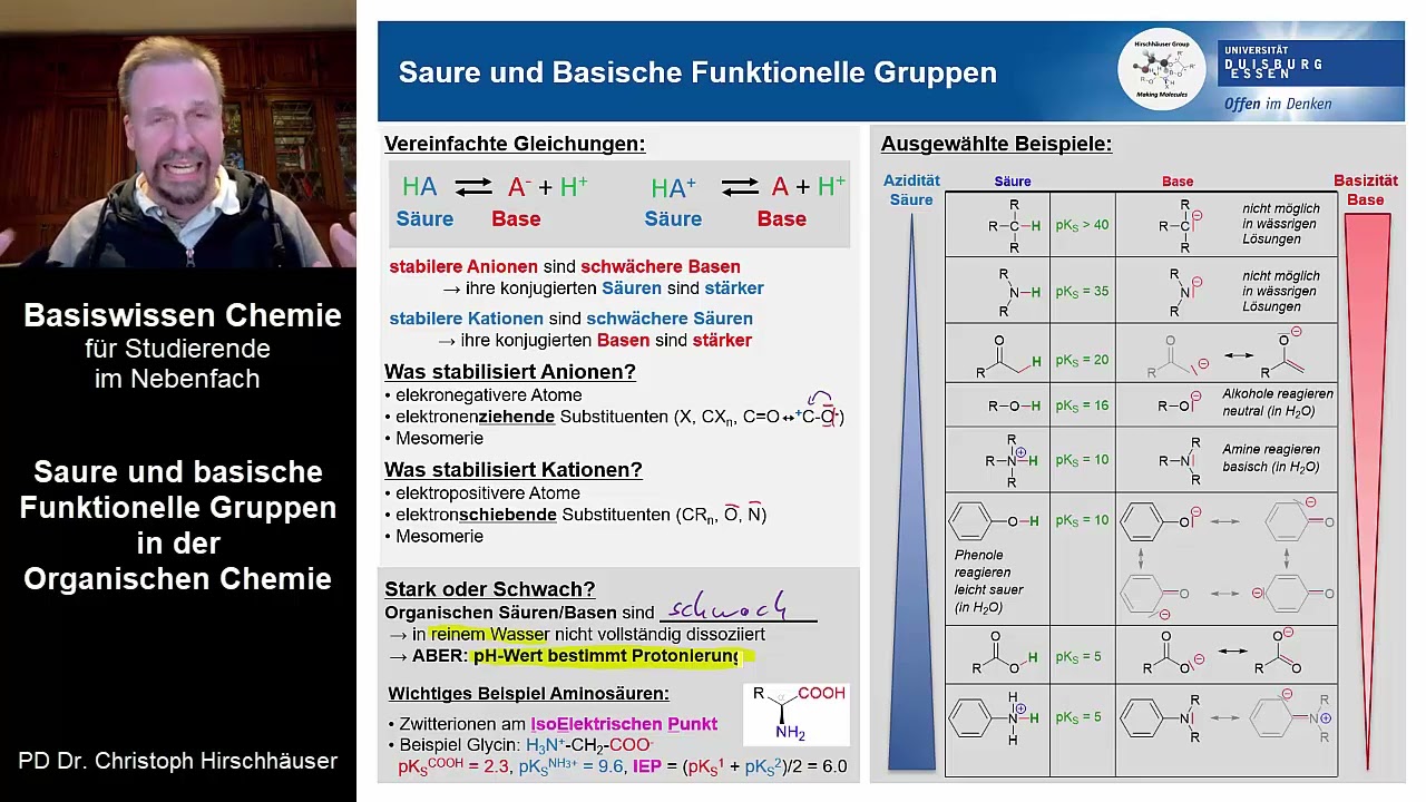 Basiswissen Chemie 12 - Organische Chemie: Saure und basische funktionelle Gruppen