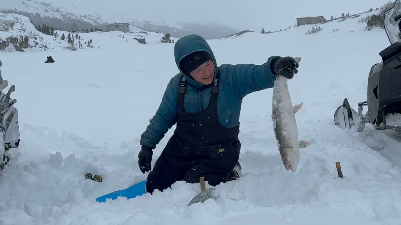 Day trip adventure, ice fishing in lots of snow