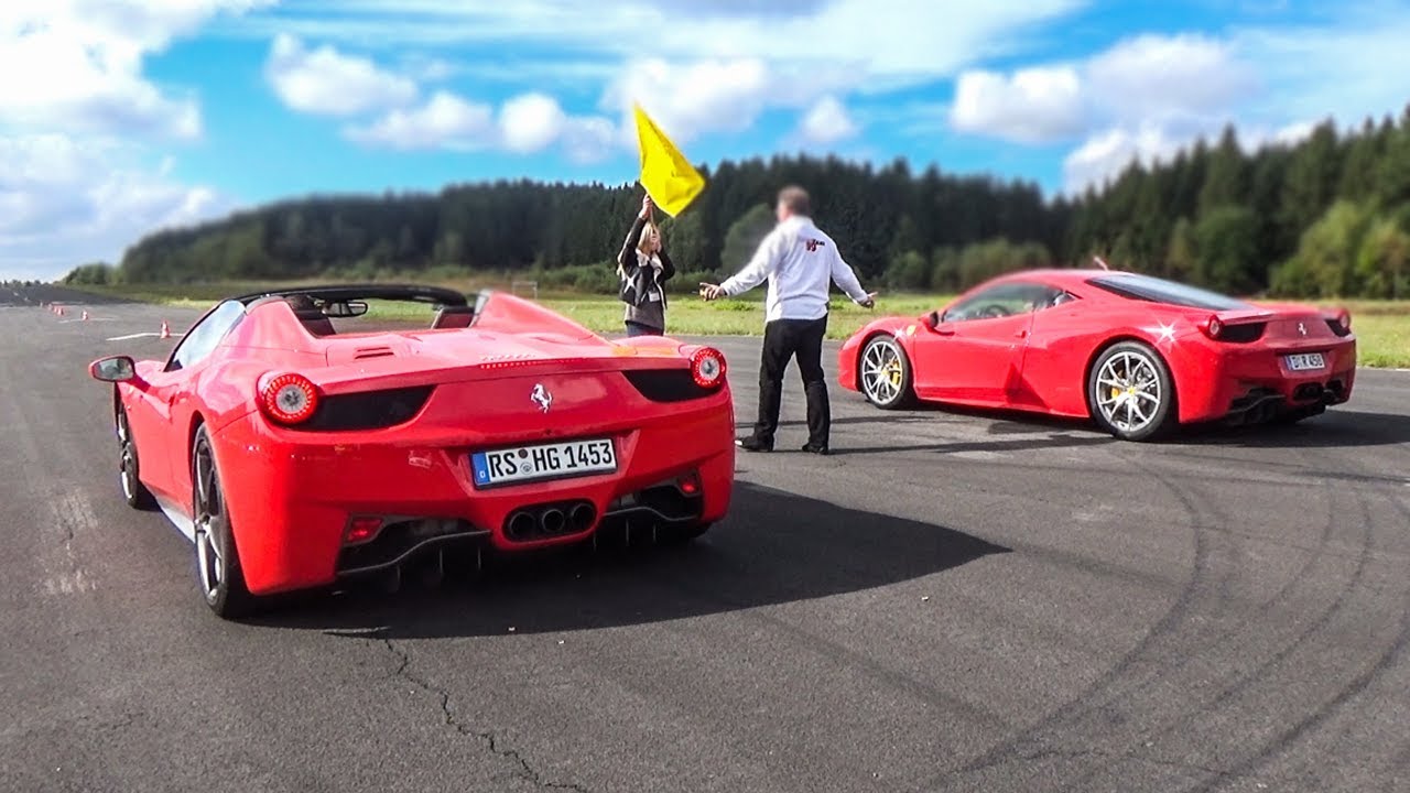Ferrari 458 Italia vs 458 Spider vs Audi R8 V10 - DRAG RACE