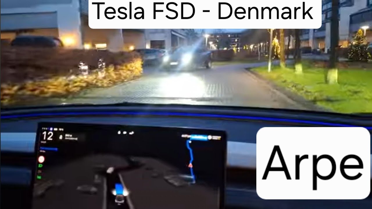 My first Tesla FSD drive in the dark afternoon traffic - Aarhus, Denmark - December 2025