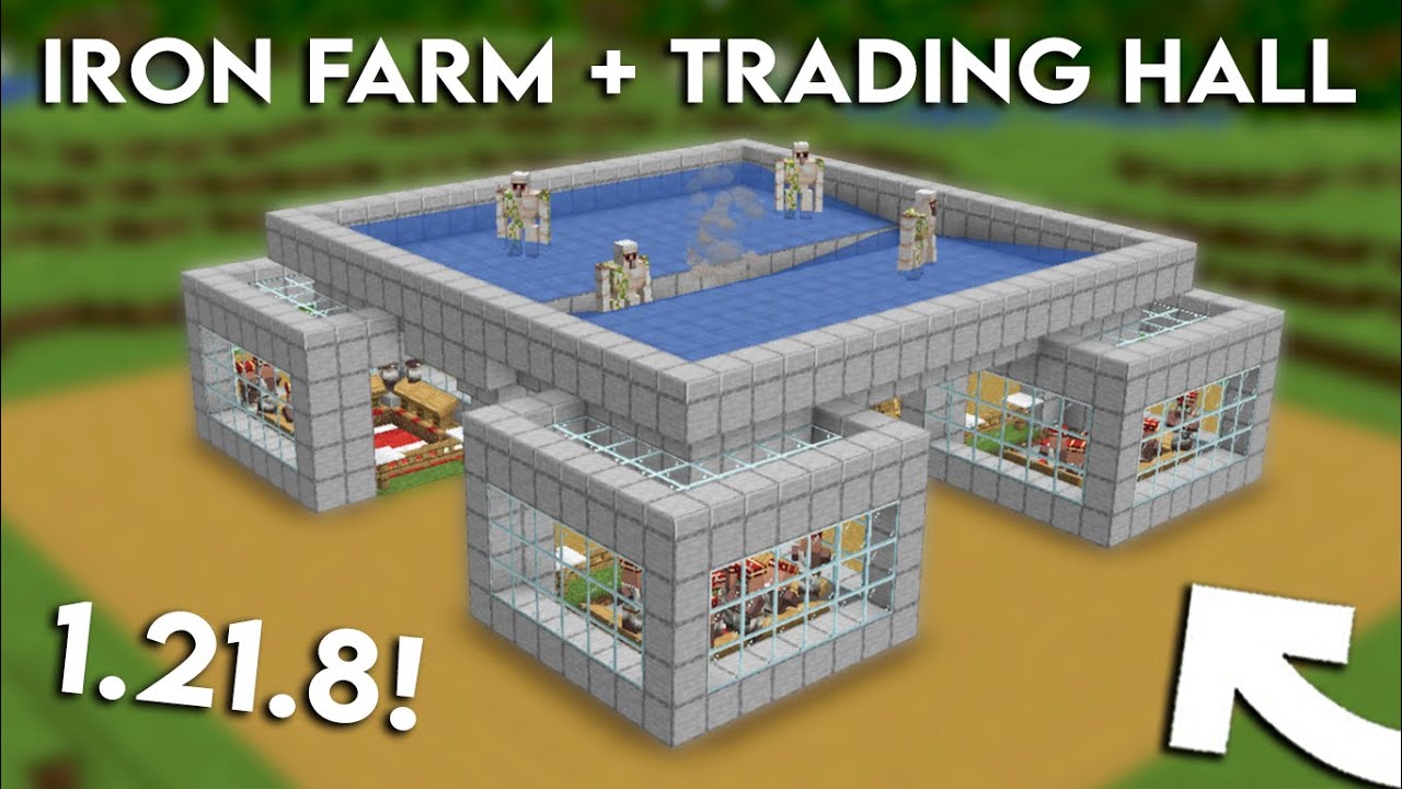 NEW MINECRAFT 1.21.10 IRON FARM WITH TRADING HALL TUTORIAL (Java & Bedrock)
