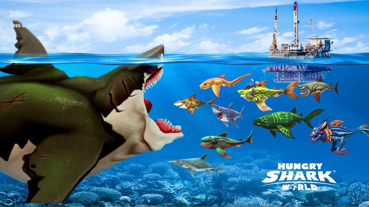 BIG MEGALODON SHARK BIGGER SHARK IN HUNGRY SHARK WORLD EAT ALL SHARK - HUNGRY SHARK WORLD GAMEPLAY