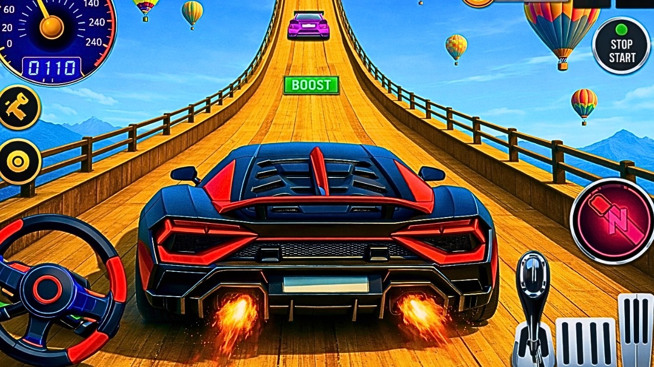 Red Colour Ramp Car Racing Flyover 3D Gameplay _ Android gameplay