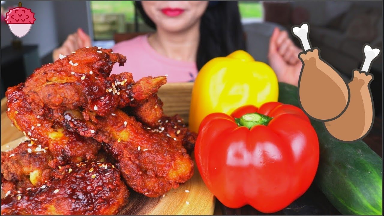ASMR KOREAN FRIED CHICKEN | CAPSICUM | CUCUMBER | EATING SOUNDS | NO TALKING