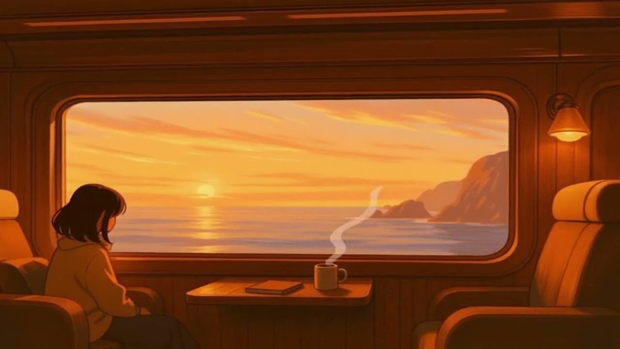 3 Hour Coastal Train Ride at Sunset 🚆🌊 | Relaxing Ambience & Music for Sleep