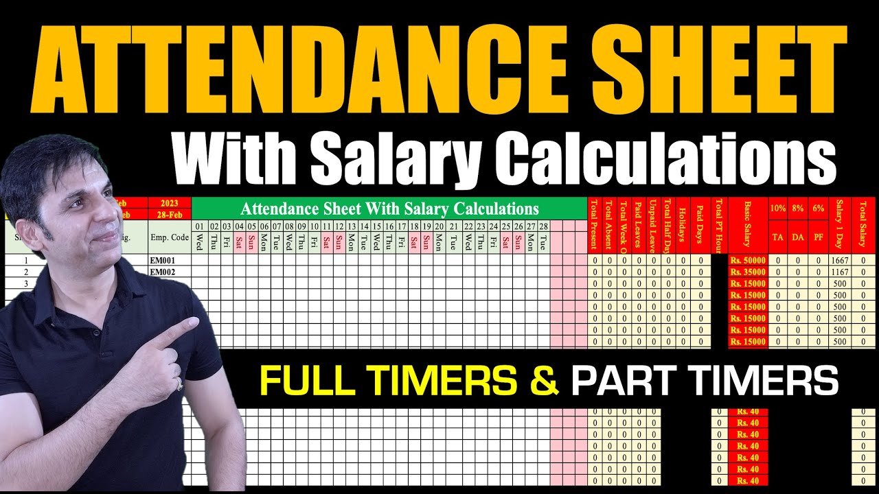 Attendance Sheet with SALARY Calculations / Fully Automated