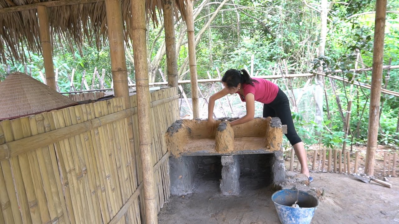 Building a wood stove from stone, cement & clay, it was really difficult | Ly Mai Mai
