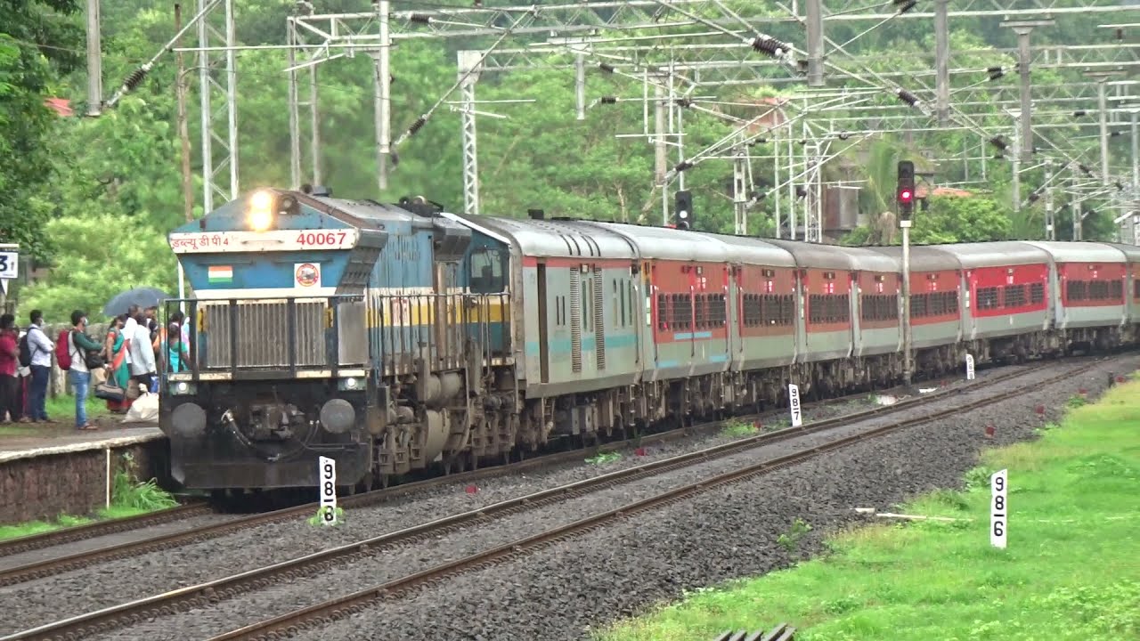 16346 Netravati Express Crossing at Khed Railway Station : Konkan Railways