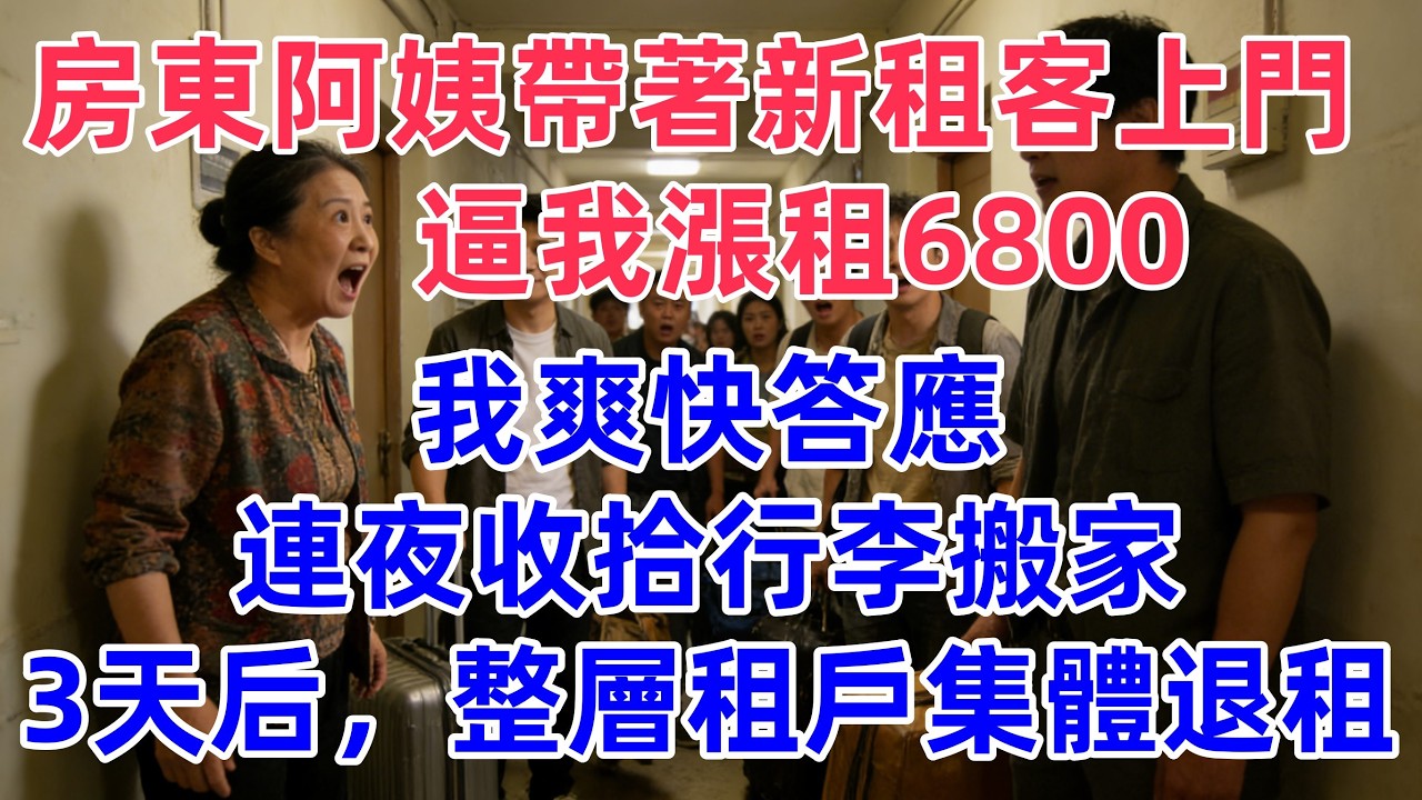 房東阿姨帶著新租客上門，逼我漲租6800，我爽快答應，連夜收拾行李搬家，3天后，整層租戶集體退租
