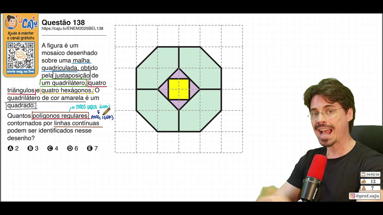 [ENEM 2025 Belém] 138 📘 GEOMETRIA PLANA A figura é um mosaico desenhado sobre uma malha quadriculada