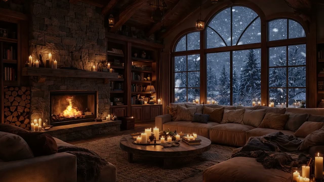 Tranquil Fireplace Glow 🔥 Soft Snow ❄️ Piano Music 🎹 | Sleep Better Tonight