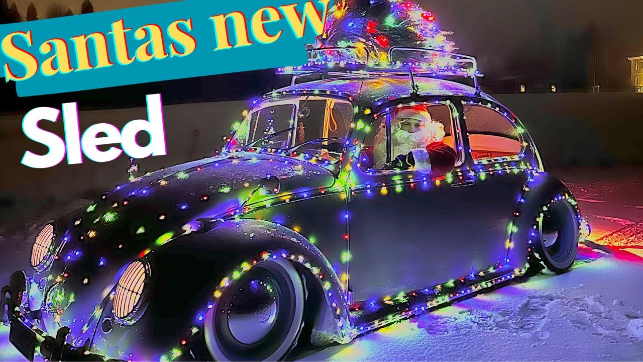 Putting Christmas lights on my slammed VW and santa drifting on snow!