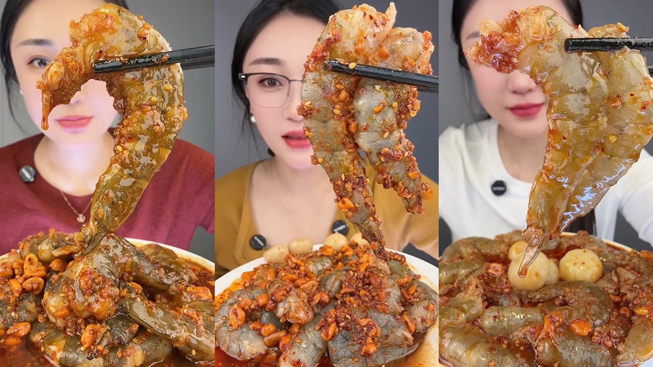 【Yummy】Spicy sauce with shrimp🦐🧄🌶🍋🥜#mukbang#asmr#Seafood