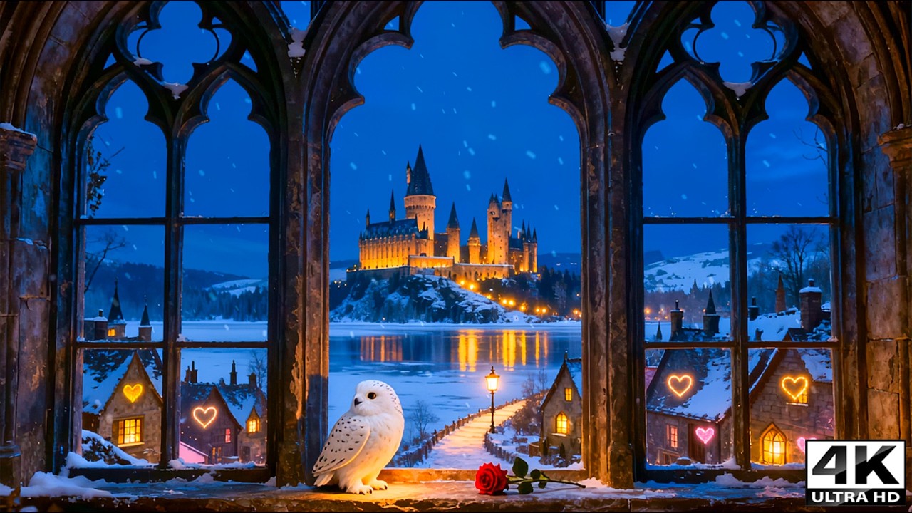 Hogwarts Valentine Window View 💖🏰 Cozy Romantic Night Ambience & Calm Music